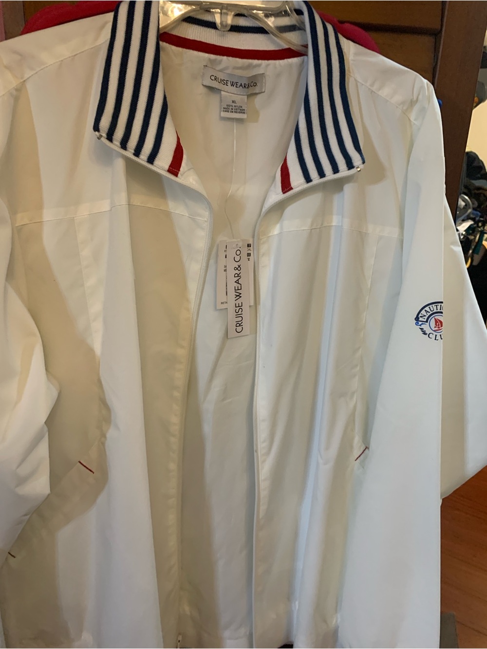 Men’s White Lightweight Shirt Jacket with Striped Collar